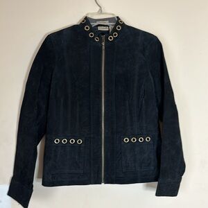 Ruff Hewn Black Leather Western Zip Up Fitted Jacket With Gold Accent-Size‎ M